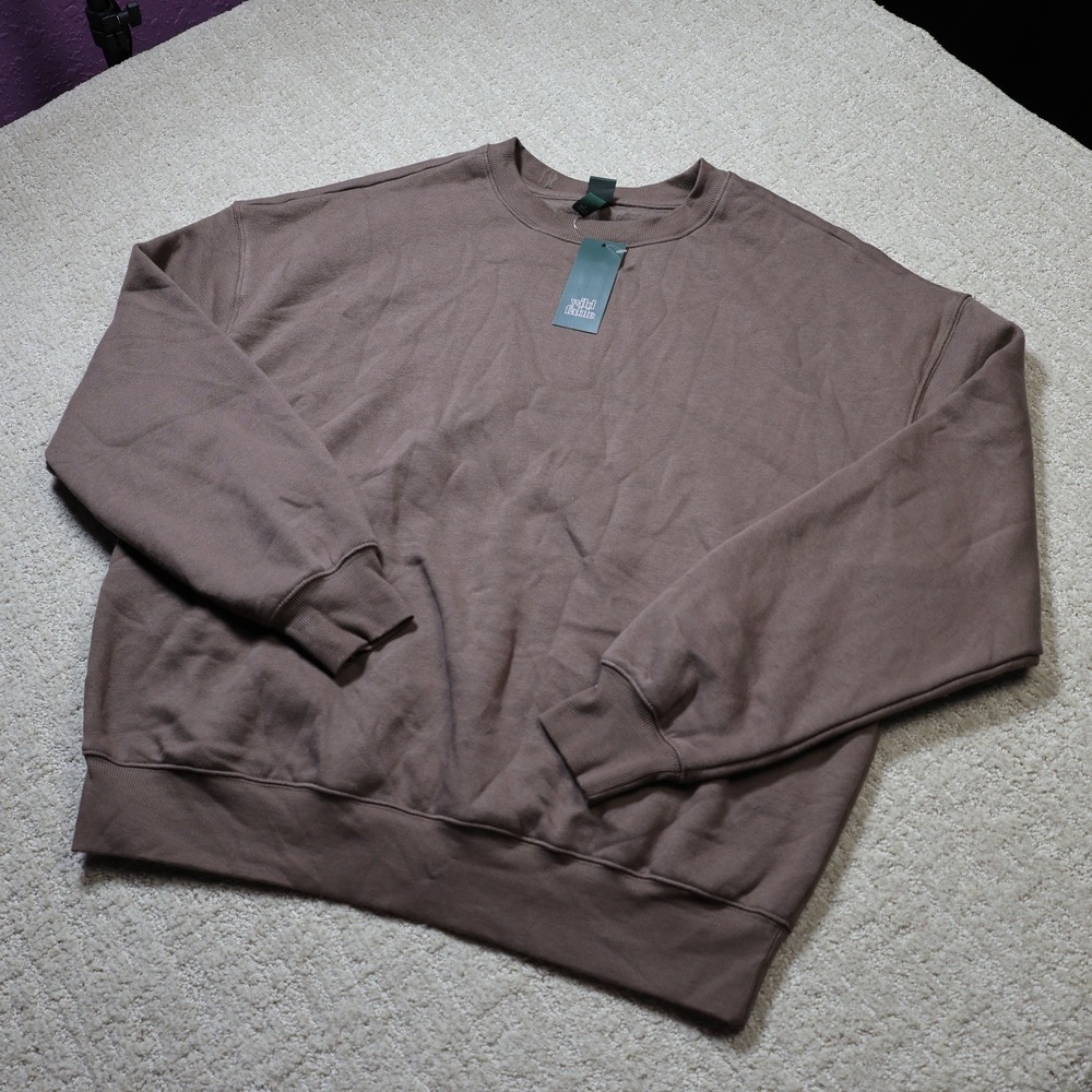 Wild Fable Womens Oversized Crewneck Sweatshirt Brown Fleece Pullover Large NWT